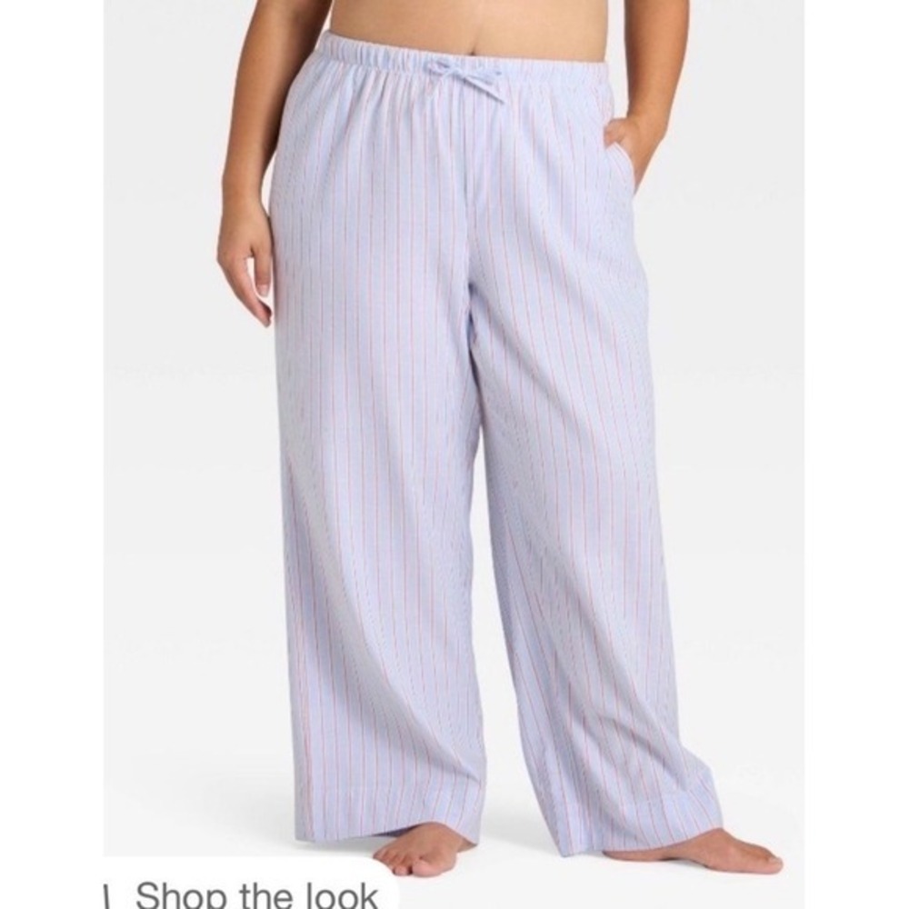 Auden Pajama Pants large Light Blue Pink New Striped Leg Drawstring Sleepwear